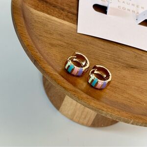 4/$15 Lauren Conrad Gold Macarons Pastel Rainbow Color Enamel Hoop Earrings